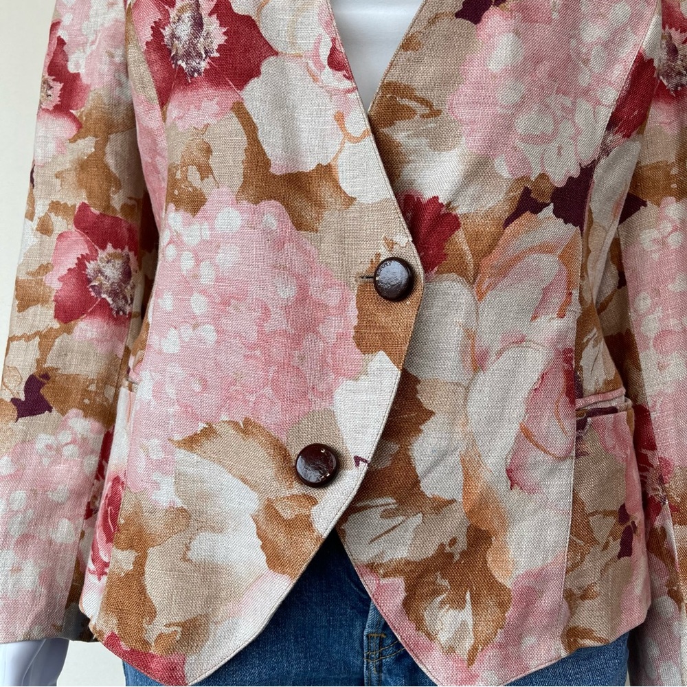 Vintage Burberry Burberry’s Floral Cropped Linen Jacket est sz M - Picture 10 of 16
